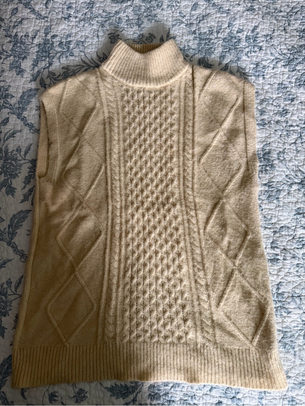 Sincerely Jules Cream Cable Knit Sleeveless Turtleneck Sweater Vest
